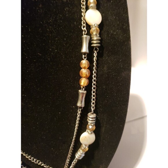 Silver Mother of Pearl Beaded Necklace 2 Strand Adjustable Lobster Clasp - Picture 3 of 8